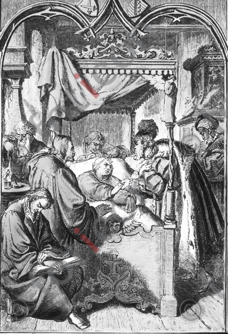 Luther auf dem Totenbett | Luther on his deathbed - Foto foticon-simon-150-058-sw.jpg | foticon.de - Bilddatenbank für Motive aus Geschichte und Kultur